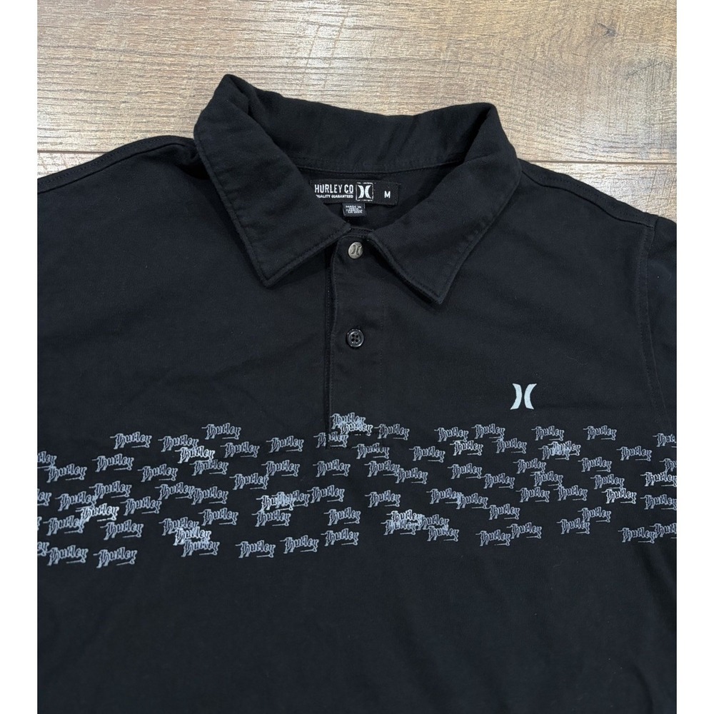 Vintage Y2k Hurley Grunge Polo Shirt Black Medium Surf